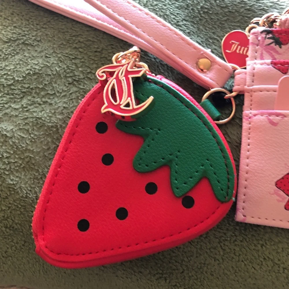 Juicy Couture Pink Cardholder Wristlet with Red & Green Strawberry Charm